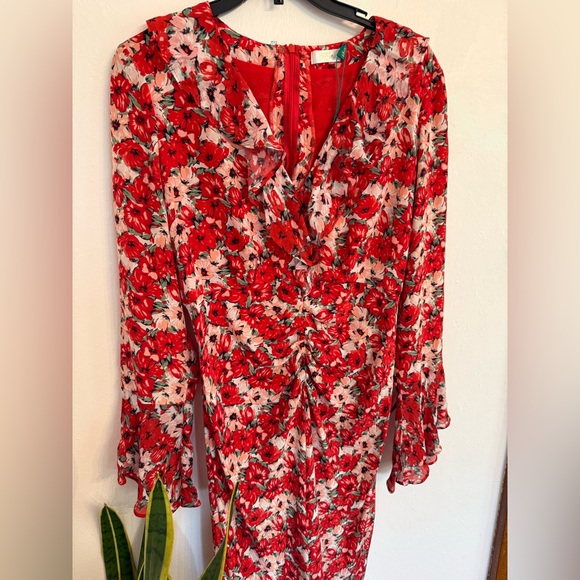 RIXO Floral Red Midi Dress with Ruffle Details - Picture 5 of 9